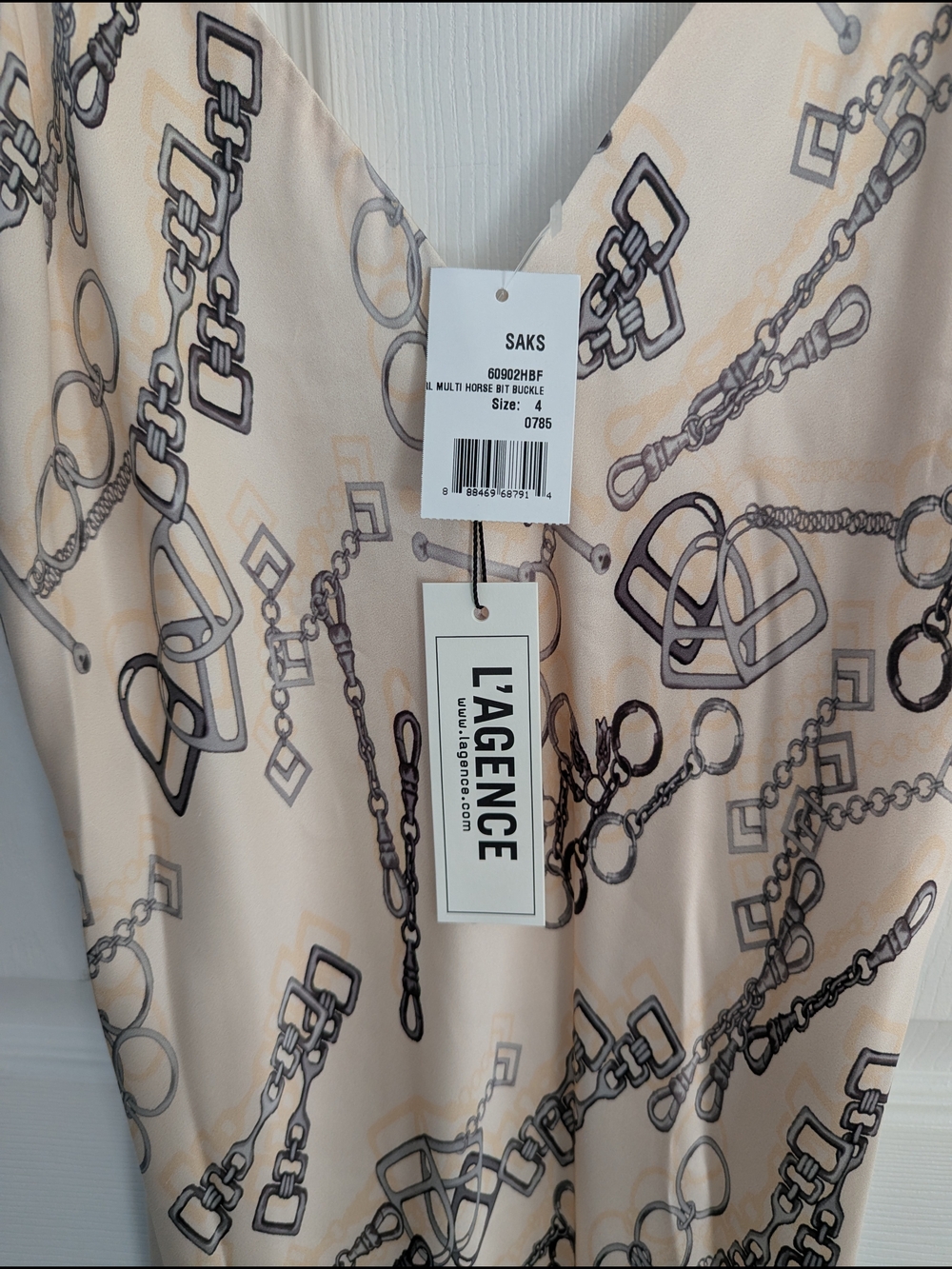 NWT L'AGENCE Pearl Multi Horse Bit Chain Print Jodie Dress | Slip Dress | Size 4 - Picture 6 of 10